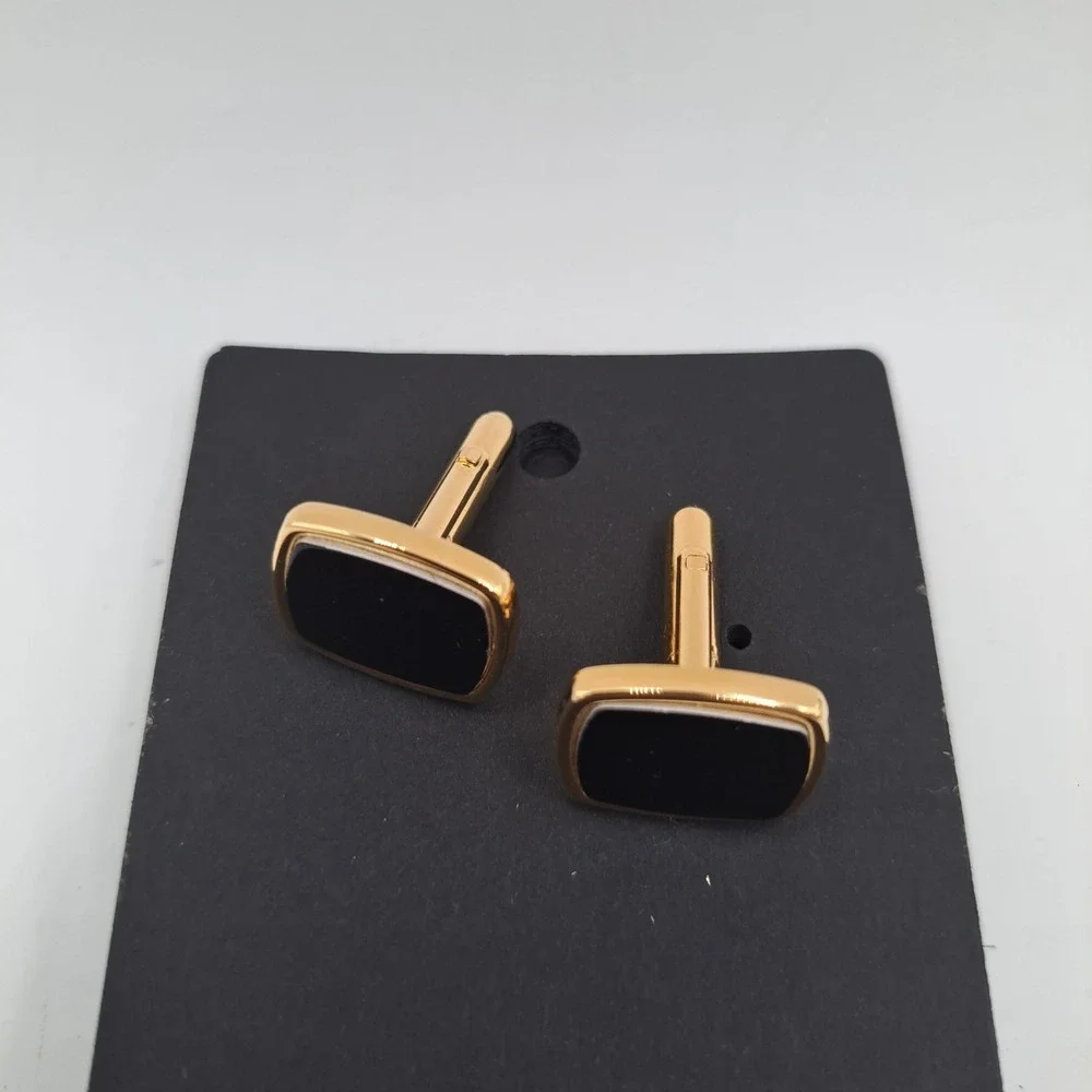Vintage Men's Cuff Links Black Gold Tone Formal Casual Wedding Office Business